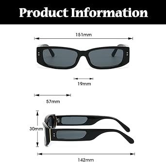 LJCZKA Retro Small Rectangle Sunglasses for Men Women Trendy Rectangular y2k Narrow Sunglasses 90s Vintage Fashion Square Frame UV400 Protection