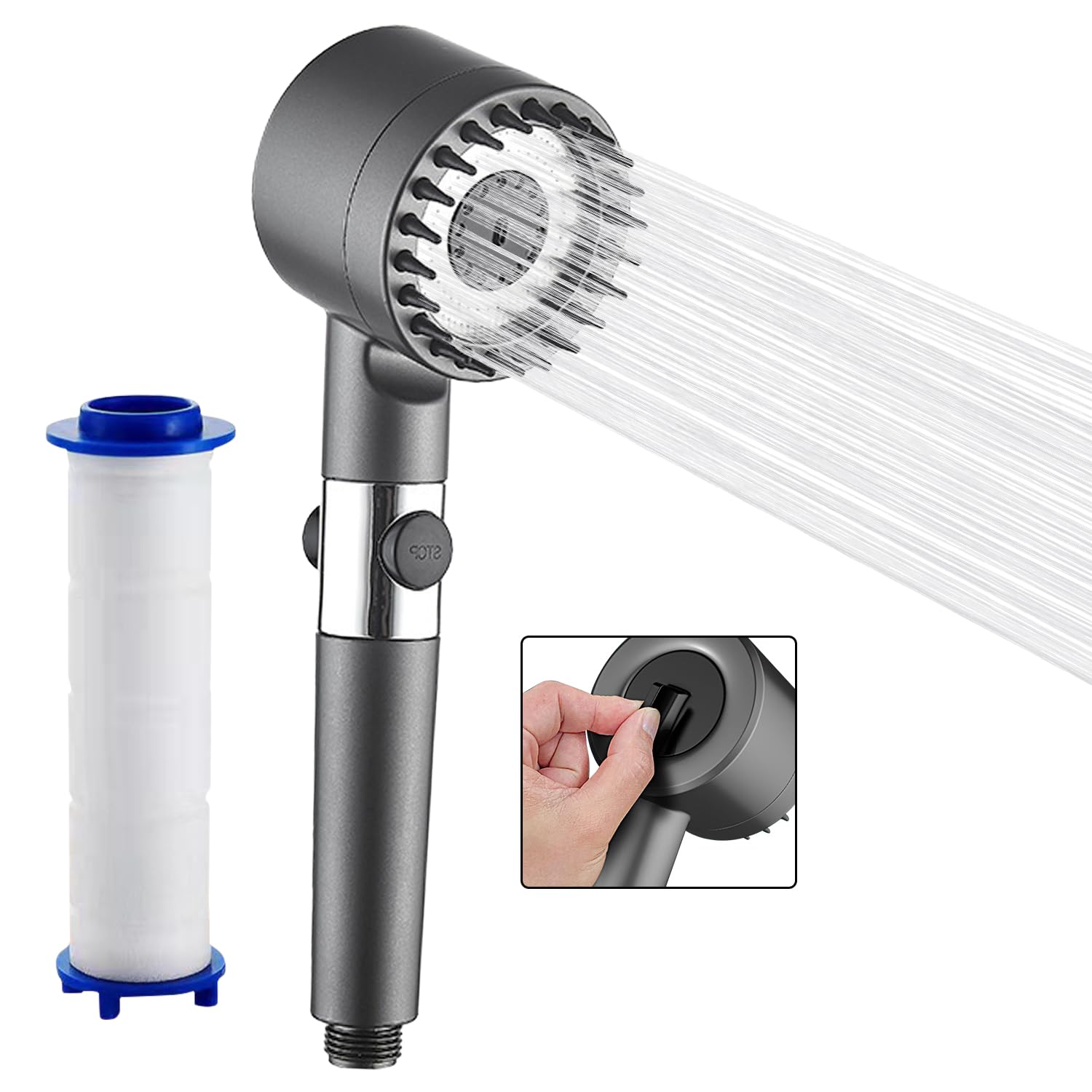 Photo 1 of High Pressure Filter Shower Head,Multiple Spray Modes Showerhead with Filters,Power Water Softener Filters Beads for Hard Water,With ON/OFF Switch for Pets Bath…