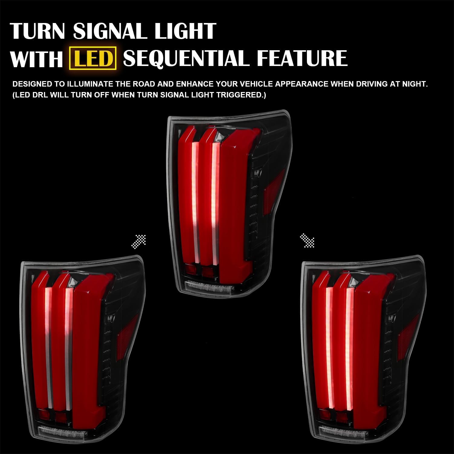 SPEC-D TUNING Jet Black Full LED Sequential Tail Lights w/Red LED Light Bars and Startup Animation Compatible with 2007-2013 Toyota Tundra, Left + Right Pair Assembly