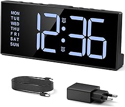 LATEC Bedside Alarm Clock, 7 Inch Digital Alarm Clock with Dual Alarm, 5 Brightness Levels, USB Charge, Daylight Saving Time Function and 3 Alarm Modes