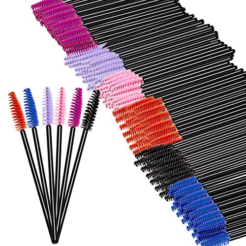 Amariver 300 Pack Multicolor Disposable Eye Brush Mascara Wands Eyelash Eye Lash Brush Cosmetic Makeup Applicators Kit for Party and Daily Beauty, 6 Colors Per Set
