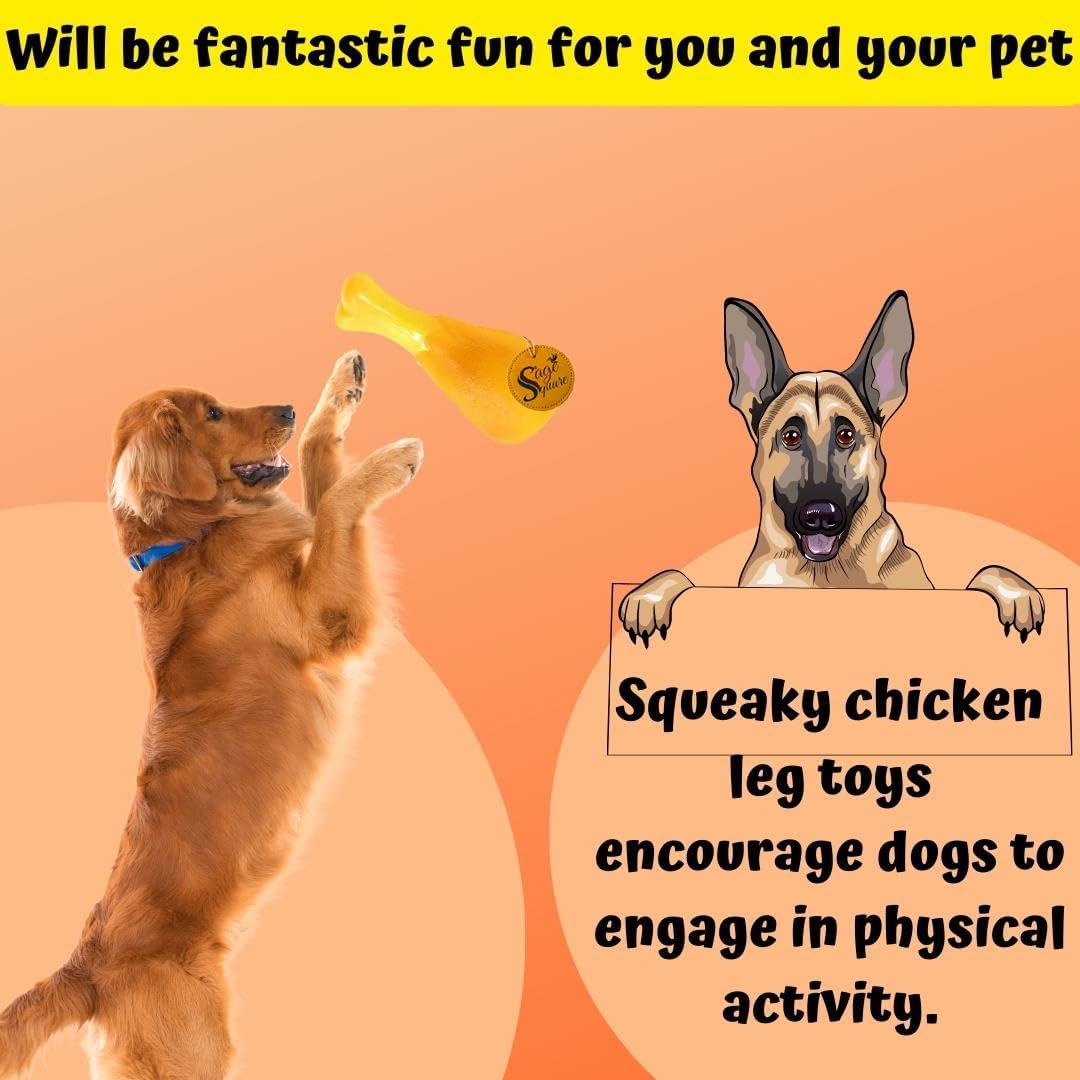 Sage Square Dog Squeaky Chicken Leg Colorful Rubber Toy for Safe Fun & Entertainment - Perfect for Dogs, Puppies, Cats & Kittens, This Toy Will Keep Your pet Engaged, stimulated & Happy 2