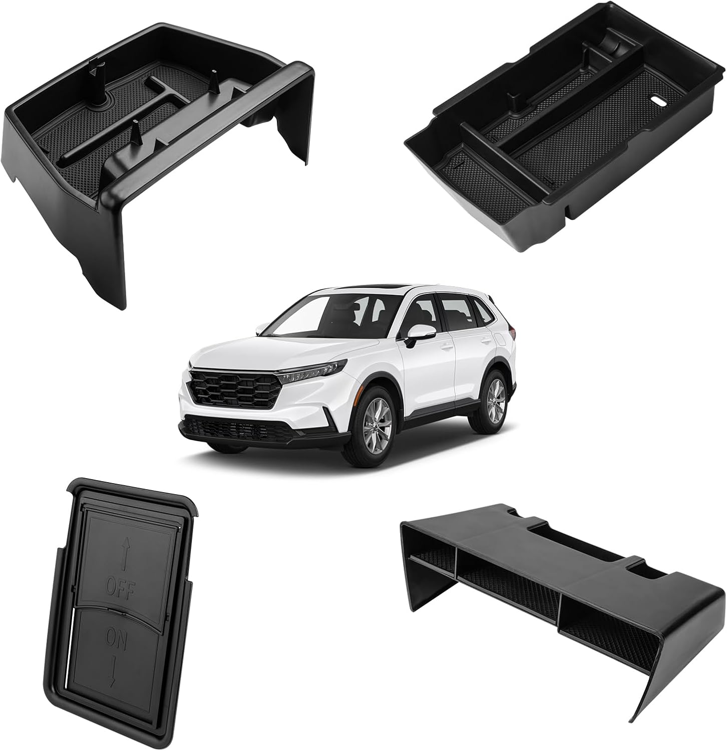 4PCS Center Console Organizer for Honda CR-V 2023-2026, Dashboard Storage Tray with Phone Holder Accessories Lower Center Console Organizer for CRV, Armrest Hidden Storage Interior with Anti-Slip Mats