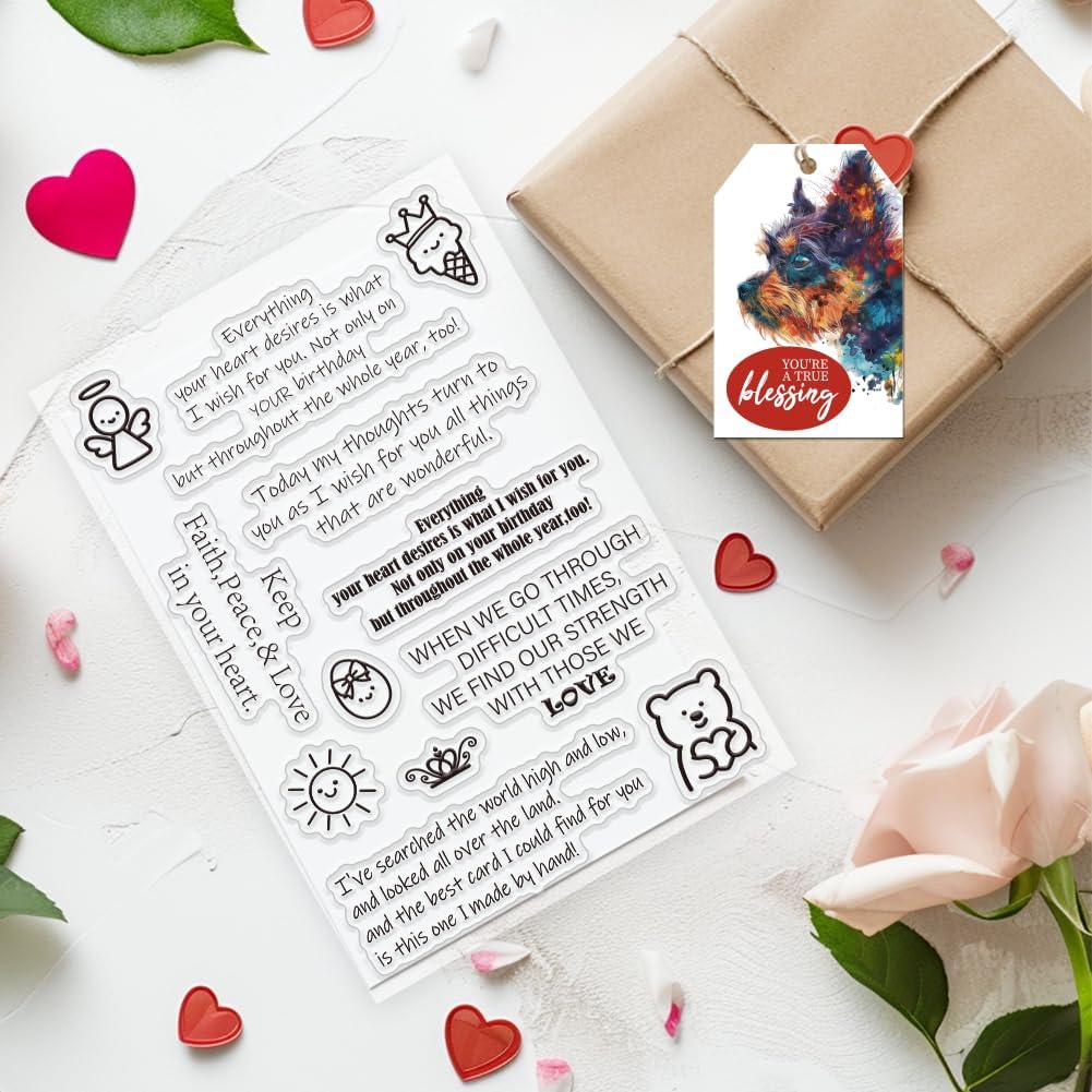 2 Sets Friend Sentiments Clear Stamps and Metal Cutting Dies for Card Making Greeting Words Silicone Stamp and Die Cuts Set Sentiments Stamps for DIY Scrapbooking Paper Craft Supplies