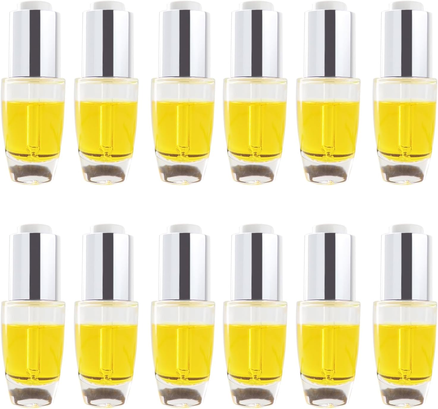 20ml Straight-Shouldered U-Shaped Glass Bottles with White Push-Top Caps and Silver-Colored Aluminum Outer Caps; Suitable for Essential Oils and Leak-Proof Travel Bottles; Set of 12