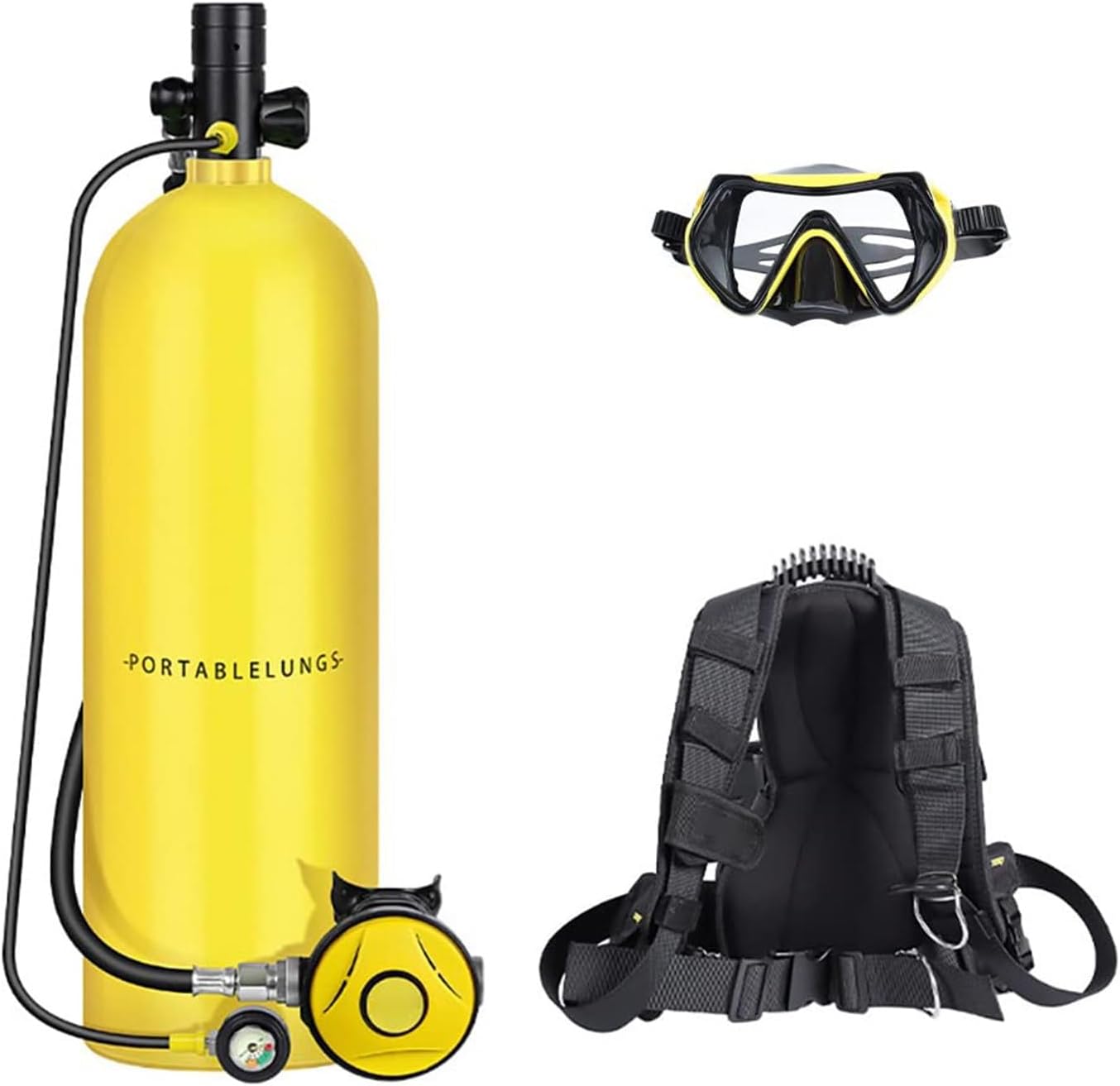 Mini Scuba Tank with Diving Mask, 30-60 Minutes Underwater Breathing,Aluminum Bottle, 3L /4LReusable Scuba Tank Bottle, 3000PSI Max Pressure Scuba Diving Tank,B-3L