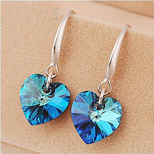 Heart Ocean Blue Crystal Earrings Earings Dangler Eardrop Earrings Women Girls Long Ear Wire Ear Clip Hypoallergenic Gift Creative Women Korea