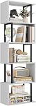 Gadroad 5-Tier Bookshelf, Narrow S-Shaped Geometric Bookcase, Wood Decorative Storage Shelving, Modern Freestanding Display Shelves, Book Shelf Unit for Living Room Bedroom Home Office, White