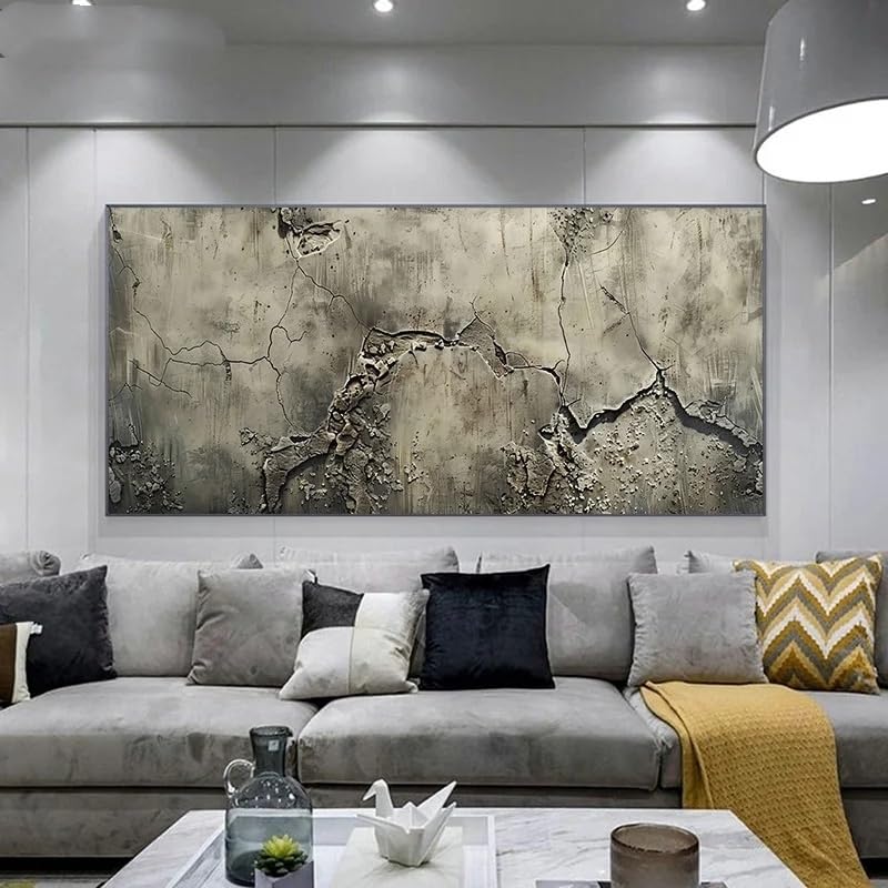 Tableau sur toile effet béton fissuré grand format 80x160cm salon