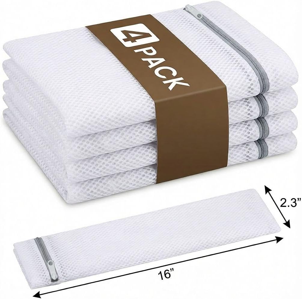 4-Pack Laundry Bags, 40cm Mesh Wash Bags for Delicates & Clothes, Zippered Laundry Organizer Bags for Washing Machine, Soft, Durable & Reusable (White)