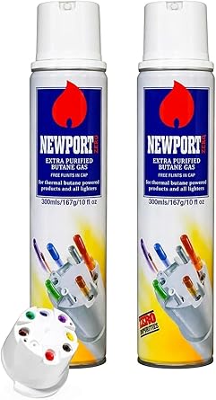 Newport Zero Butane Fuel Refill, 300ml Ultra Refined Lighter Fluid, Near Zero Impurities, Universal Lighter Refill with 8 Adapter Tips & 2 Bonus Flints for Kitchen Torches, Refillable Lighters
