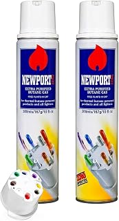 Newport Zero Recarga de combustible de butano, líquido para encendedor ultra refinado de 300 ml, casi cero impurezas, recarga universal para encendedor con 8 puntas adaptadoras y 2 pedernales adicionales para antorchas de cocina, encendedores recargables