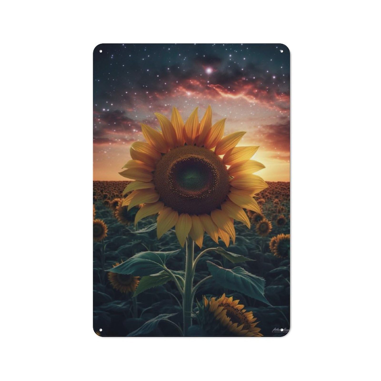 Junmoney Sunflower Field Night Sky Tin Wall Plaque 30X20cm With For Dining Room Or Kitchen, Winter Wall Decor For Dining Room Decor Fans
