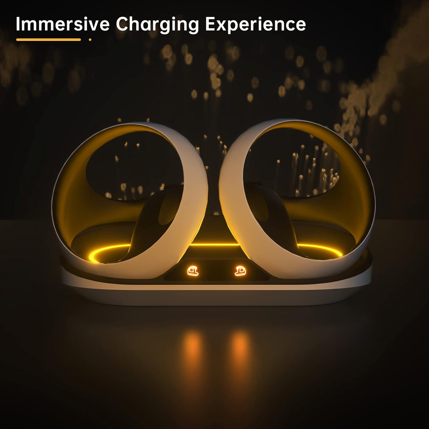 Controller Charging Station for PSVR2 Sense Controller, Dual Charging Dock with Charging Ambient Light, Magnetic Charging Station with 2 Type-C Magnetic Ports, Type-C Charging Cable