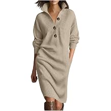 HGps8w Elegant Stand Collar Sweater Dress for Women Long Sleeve Knitted Business Casual Pencil Dresses with Pockets