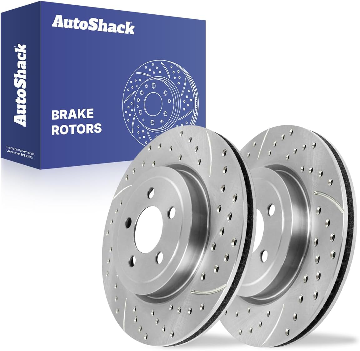 AutoShack Front Vented Drilled & Slotted Silver Zinc Coated Brake Rotors 2-PC Set Replacement for 2006-2023 Dodge Charger 2005-2023 Chrysler 300 2005-2008 Dodge Magnum SilverShield Pro 13.58" (345 mm)