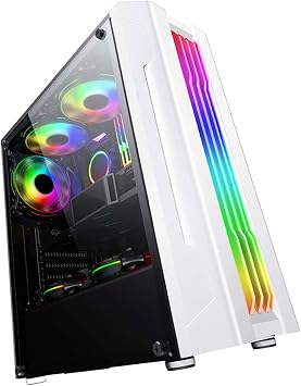 Gaming Case, White Mid-Tower ATX/M-ATX/Mini-ITX PC Game Cabinet, Acrylic Glass, for Desktop Computing, Integrated RGB Lighting-Water Cooling Possible