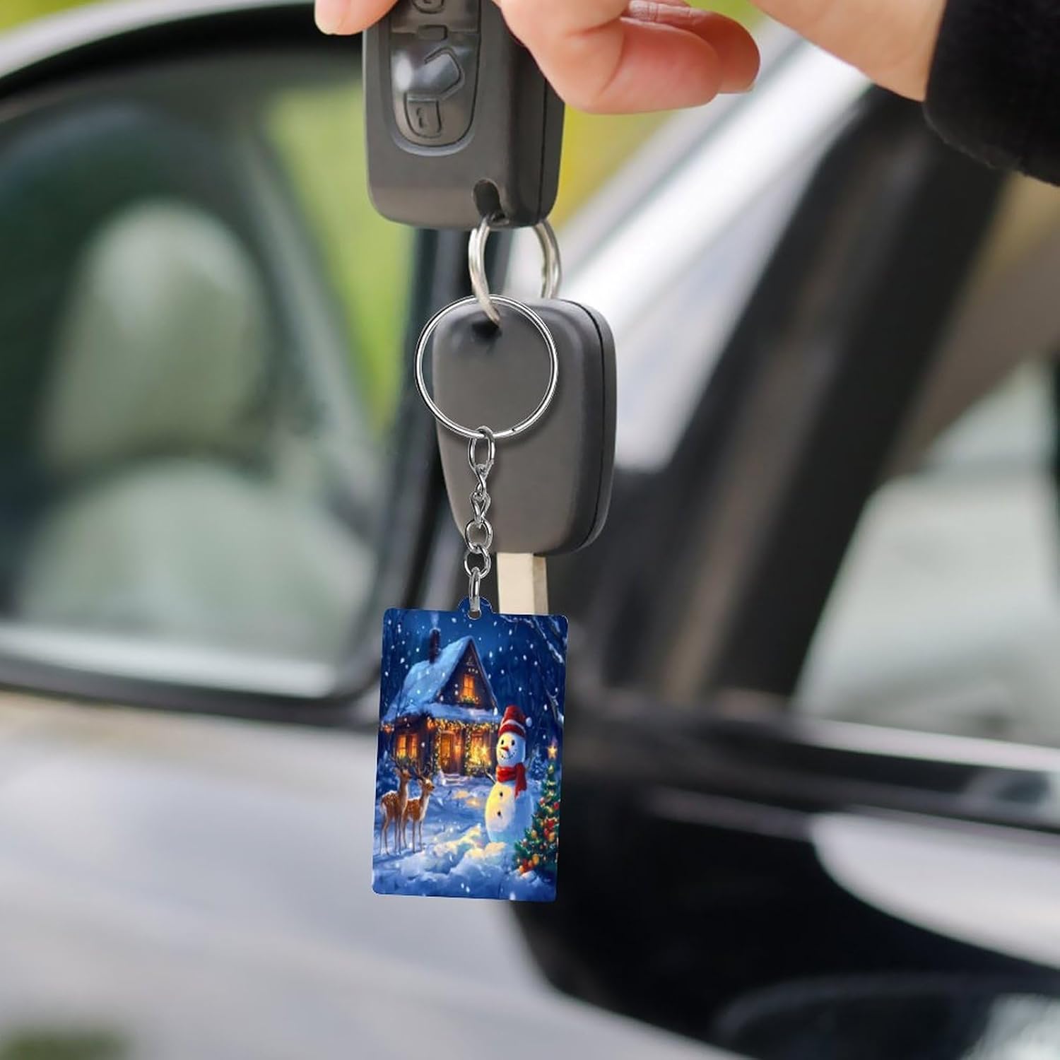 Christmas Deer Snowy Acrylic Keychain Photo Keychain Holder Keyrings Mini Pendant Ornaments for Women Men image 5