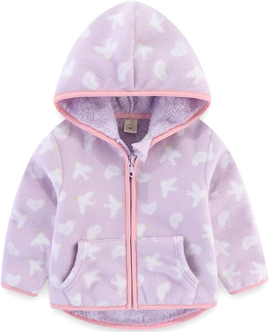 Baby Boys Girls Spring Autumn Polar Fleece Cartoon Zipper Stand Collar Flannel Thick Warm Outerwear Jacket Coat