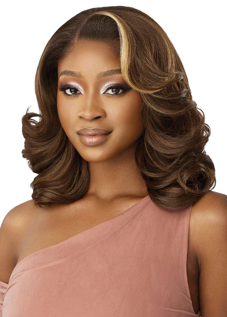 Human hair blend brown wave wig The Stylist Human Hair Blend Pre Plucked 13x6 Invisible HD  main image 4