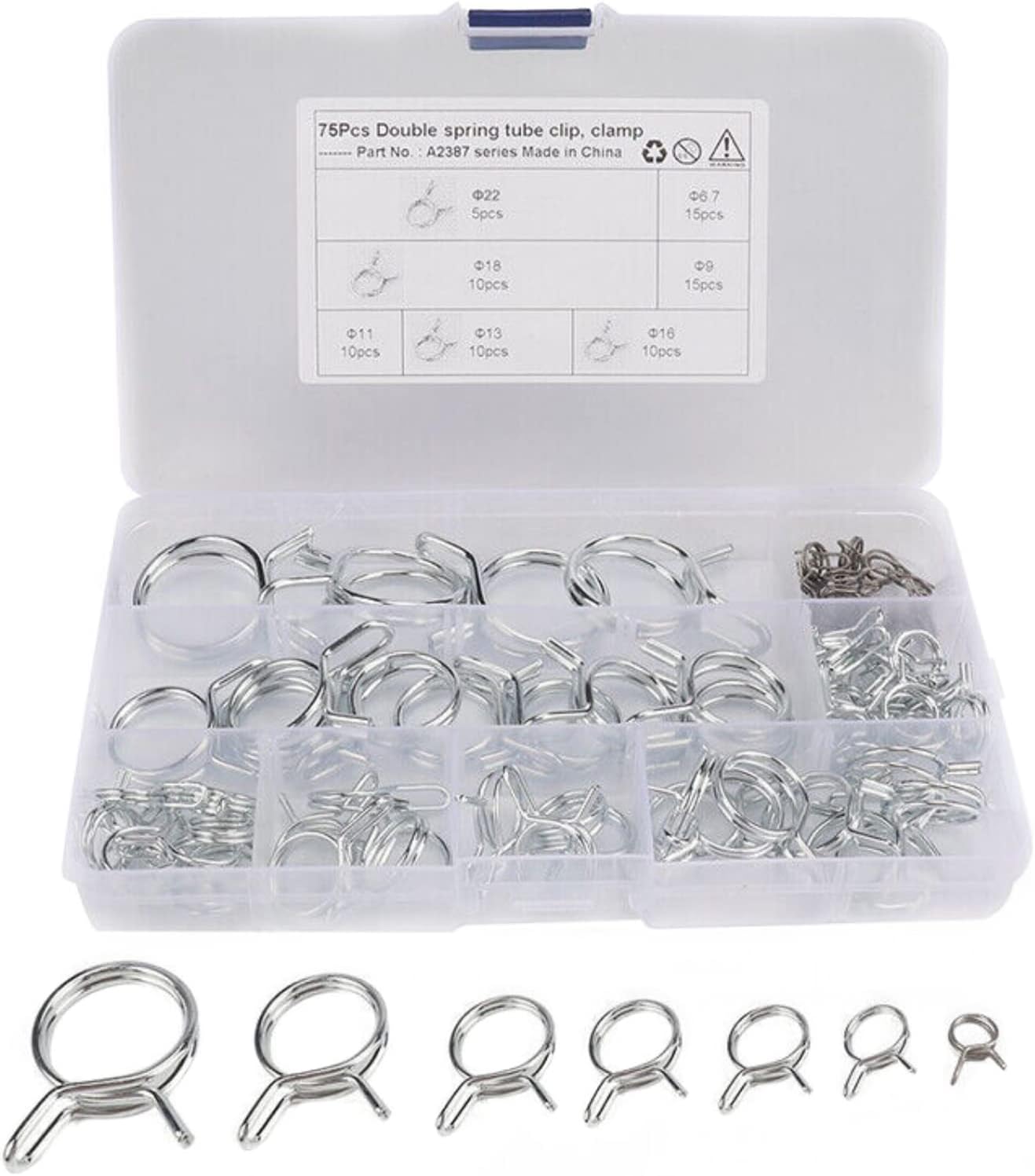 Compatible with 75PCS Cars Motorcycles Replacement Part Double Stainless Steel Wire Fuel Line Hose Pipe Tube Clamp Clip Kit