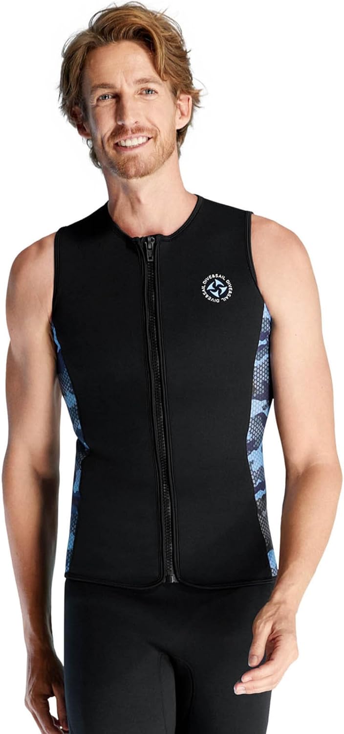 Men's 3mm Neoprene Wetsuit Top Sleeveless Zip-up Surfing Diving Suit for Swimming Kayaking Water Sports