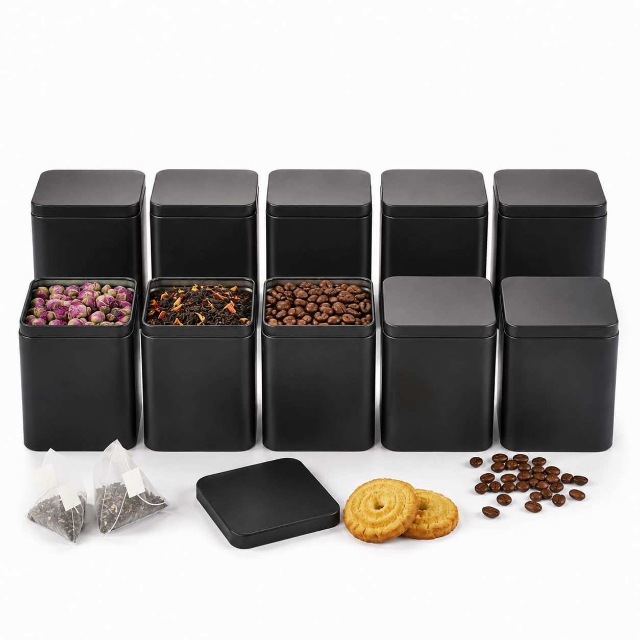 MUXHEL 10 Stück Teedosen, Teedosen für losen Tee 100g, Tee Aufbewahrung Losen Tee, Earl Grey, Teedose- 8 x 8 x 11cm auch ideal als Mehl-, Reis- oder Keksdose Küche, Haushalt & Wohnen
