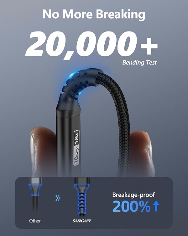 SUNGUY 10Gbps Android Auto USB C Cable,3A USB 3.1 Gen 2 Fast Charge & Data Transfer CarPlay Cable, for iPhone 17/16/15 Pro Max, Samsung T7, Galaxy S23 S22 Ultra Note 20, SSD- Black 4FT [2-Pack] by SUNGUY - Image 5