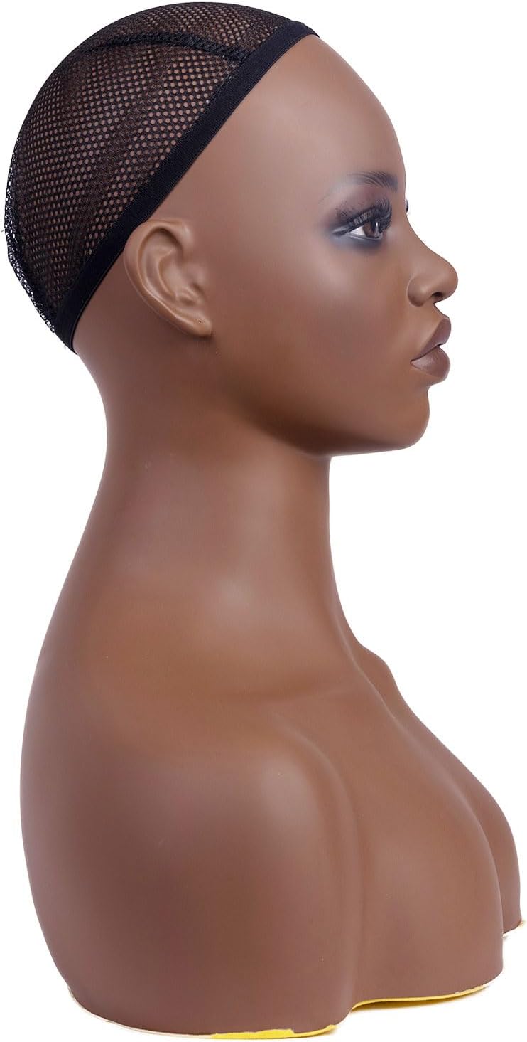 Realistic Mannequin Head Black Female Manikin Model Head Display Tool for Wigs Earrings Sunglasses Necklace
