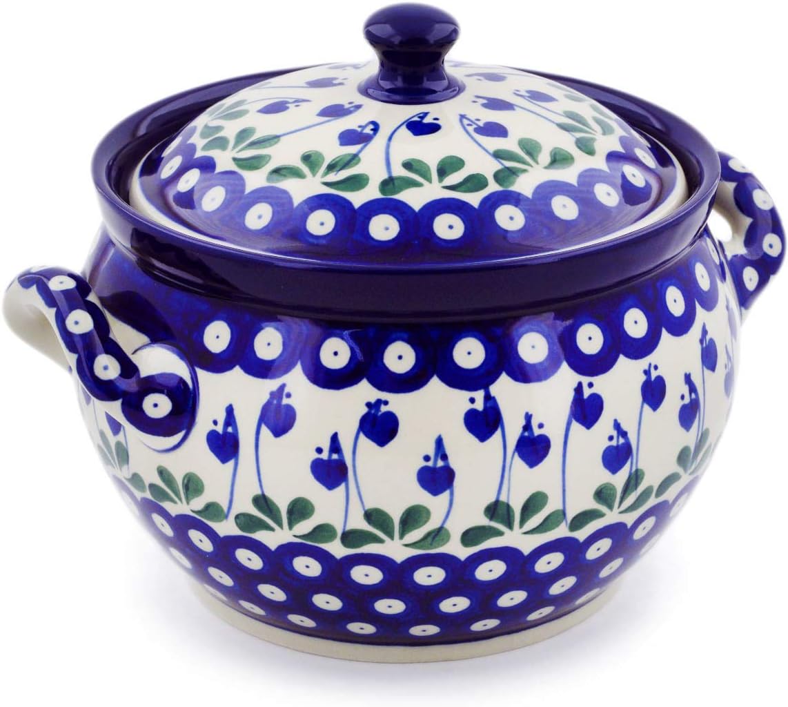 Polmedia Polish Pottery Tureen - Bleeding Heart Peacock Pattern Handmade in Boleslawiec Poland by Ceramika Artystyczna + Certificate of Authenticity