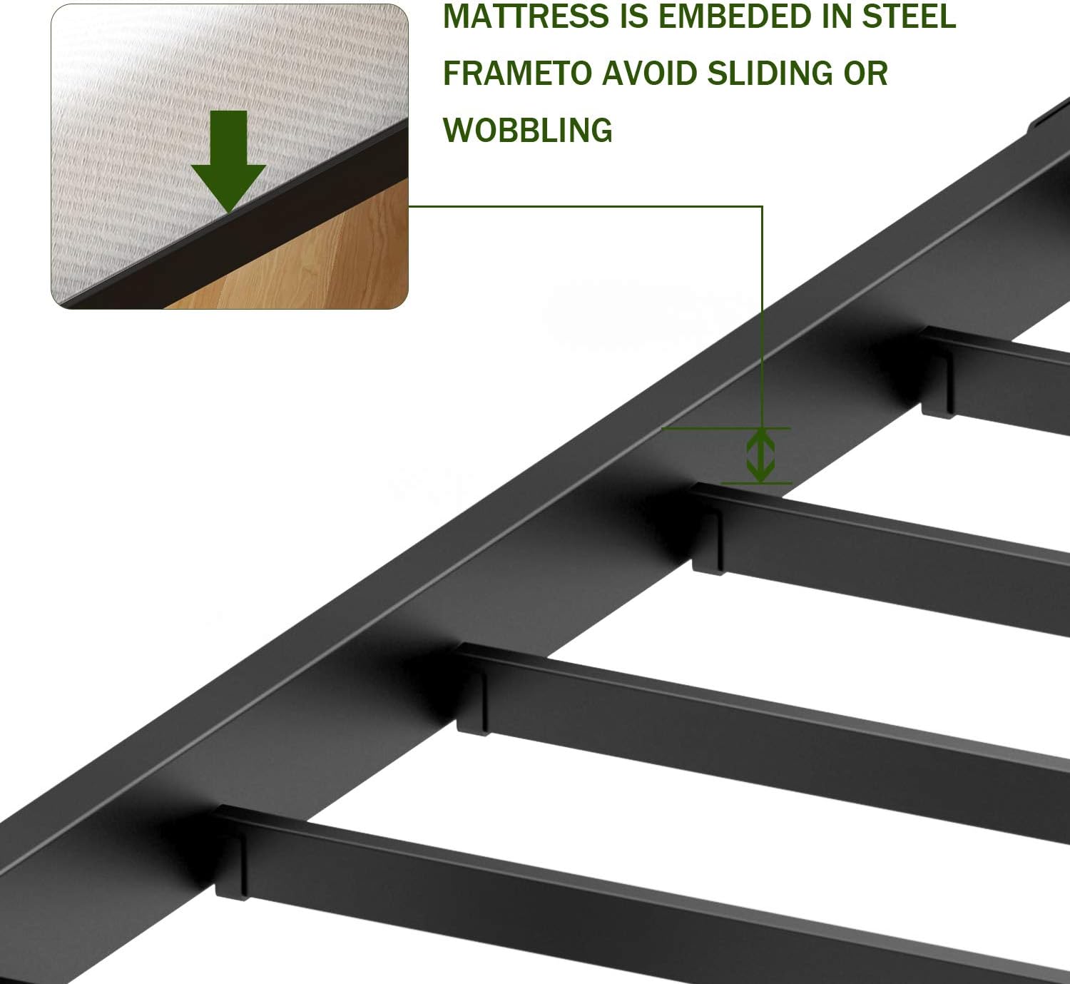 18 Inch Metal Platform Bed Frame with Heavy Duty Steel Slat/Storage/Easy Quick Lock Assembly/No Box Spring/Full/Queen/King/Cal King(California King)