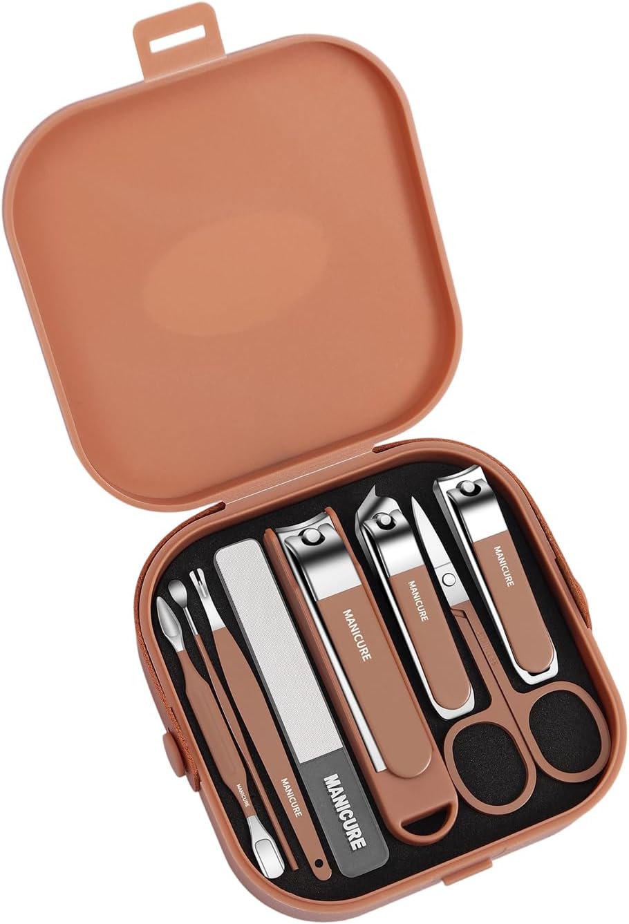 Nail Clippers and Beauty Tool Portable Set Manicure Set 8 in 1, Cuticle Nail Care Tools, with Coffee Color Leather Bag, Suitable for Home, Workplace, Outdoor Travel, Gift Giving (Coffee Color)