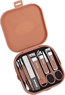 Nail Clippers and Beauty Tool Portable Set Manicure Set 8 in 1, Cuticle Nail Care Tools, with Coffee Color Leather Bag, Suitable for Home, Workplace, Outdoor Travel, Gift Giving (Coffee Color)