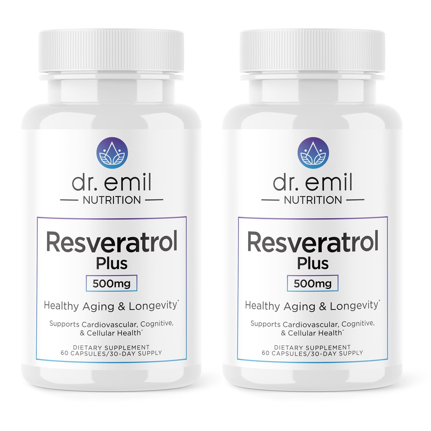 DR. EMIL NUTRITION Resveratrol Supplement - Healthy Aging Supplement with 500mg Resveratrol and 100mg Quercetin - Supports Normal Cellular & Cognitive Health, Twin Pack