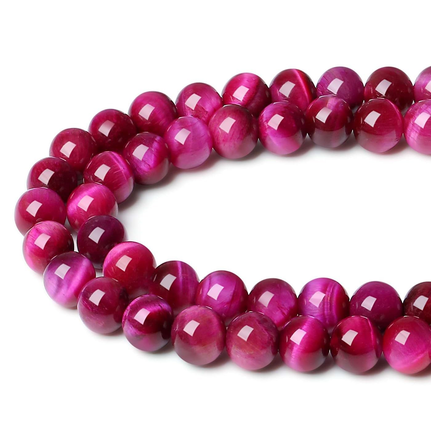 XIANNVXI Rose Pink Tigers Eye Beads 8mm Pink Round Beads for Bracelet Making for Jewelry Making 47 Pcs, W - Rose Pink Tigers Eye - Image 2