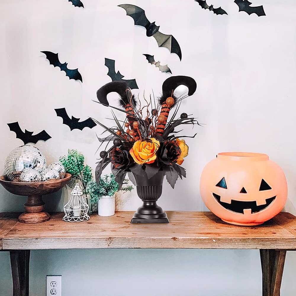 S-DEAL Halloween Decorations Table Artificial Flowers, Witch Boot and Fake Rose Tabletop Centerpieces Halloween House Haunted Decor 13x17 Inches
