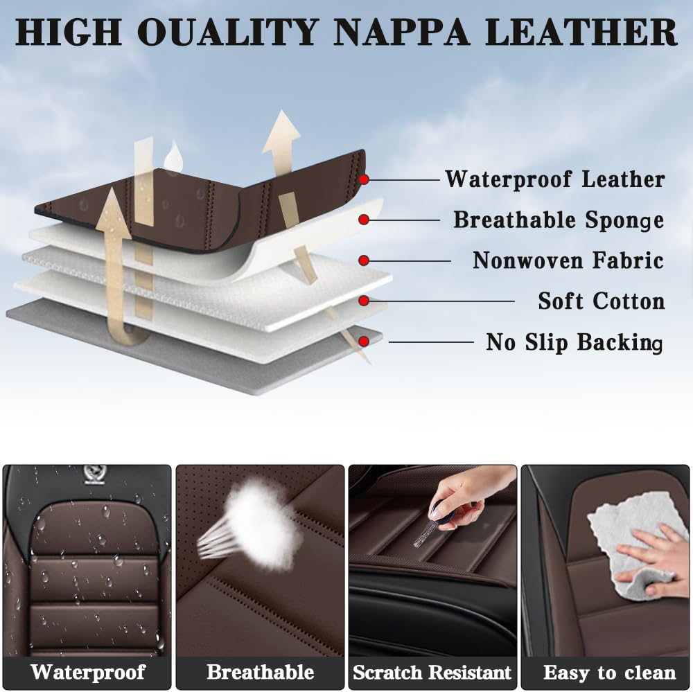 Car Seat Covers for Subaru Outback 2000-2024 2025 Durable Leather Seat Cover Waterproof Seat Covers All Weather Car Seat Automotive Seat Protector(2 Seats,Black&Coffee-Standard)