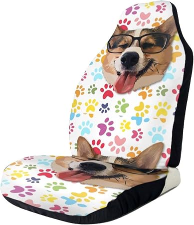 Amazon かわいい メガネ コーギー 犬 シートカバー カーシートカバー シートクッション 防塵 汚れ防止 耐久性 撥水素材 1枚 座席カバー ポケット付き 軽 普通車用 自動車 Suv セダン 前席適用 カー用品 おしゃれ 取付簡単 丸洗いok 車 バイク 車 バイク