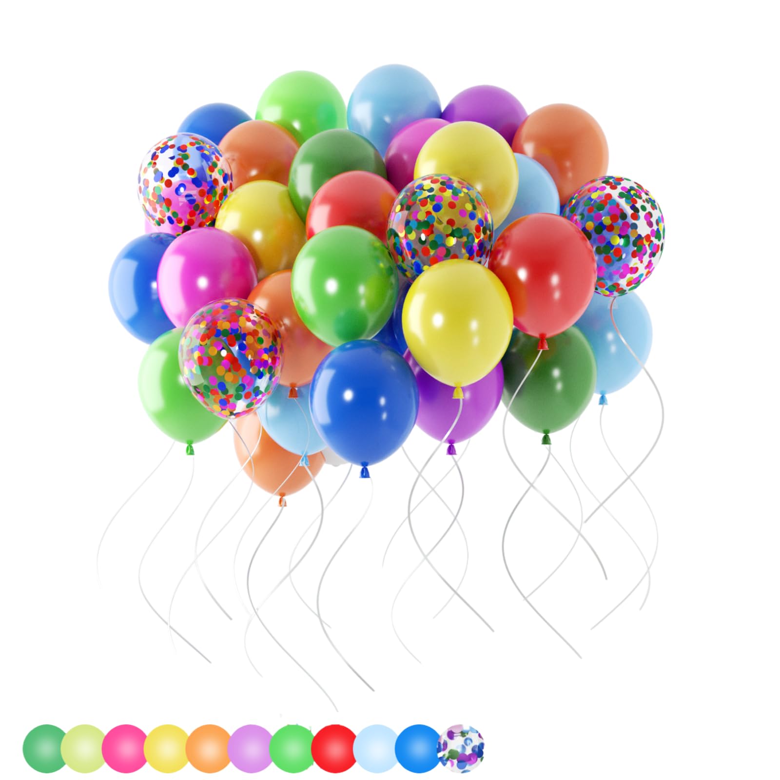 110 Stück Latex Ballons 12 Zoll(30cm) - 10 Matte Farben + 10 Konfetti-Ballons mit 100 Klebepunkten für Geburtstag, Hochzeit, Party,Baby Shower,Jubiläum Deko