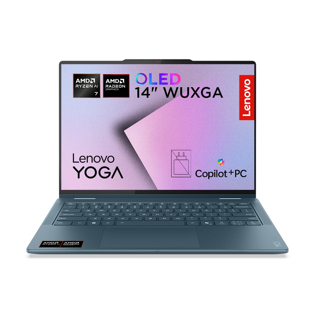 Lenovo Yoga 7 2-in-1 14AKP10 - Ordinateur Portable 2-en-1 14'' OLED Tactile Copilot+(AMD Ryzen AI 7 350, RAM 16Go, SSD 512Go, AMD Radeon 860M, Windows 11 Home) Clavier rétroéclairé AZERTY - Tidal Teal