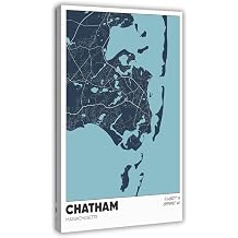 BMtyDG Chatham MA Map Print, Cape Cod Scenic Travel City Canvas Poster Wall Art Prints Room Aesthetic Murals Bedroom And Living Decorations Frame 12x18inch