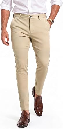 GINGTTO Mens Skinny Dress Pants Khaki Chino Pants Slim Fit Tapered Leg Stretch 3628