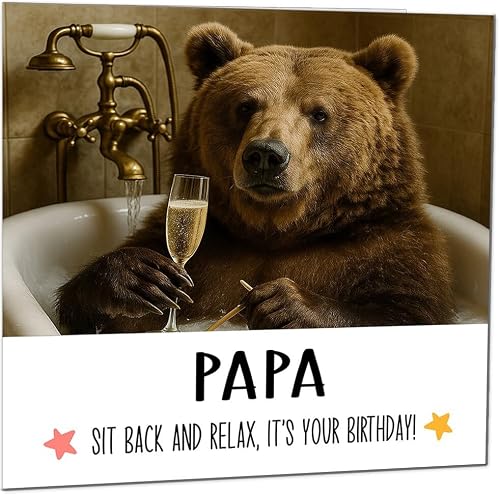 Papa Birthday Card Bear in a bathtub Funny Bear Birthday Cards for Papa
