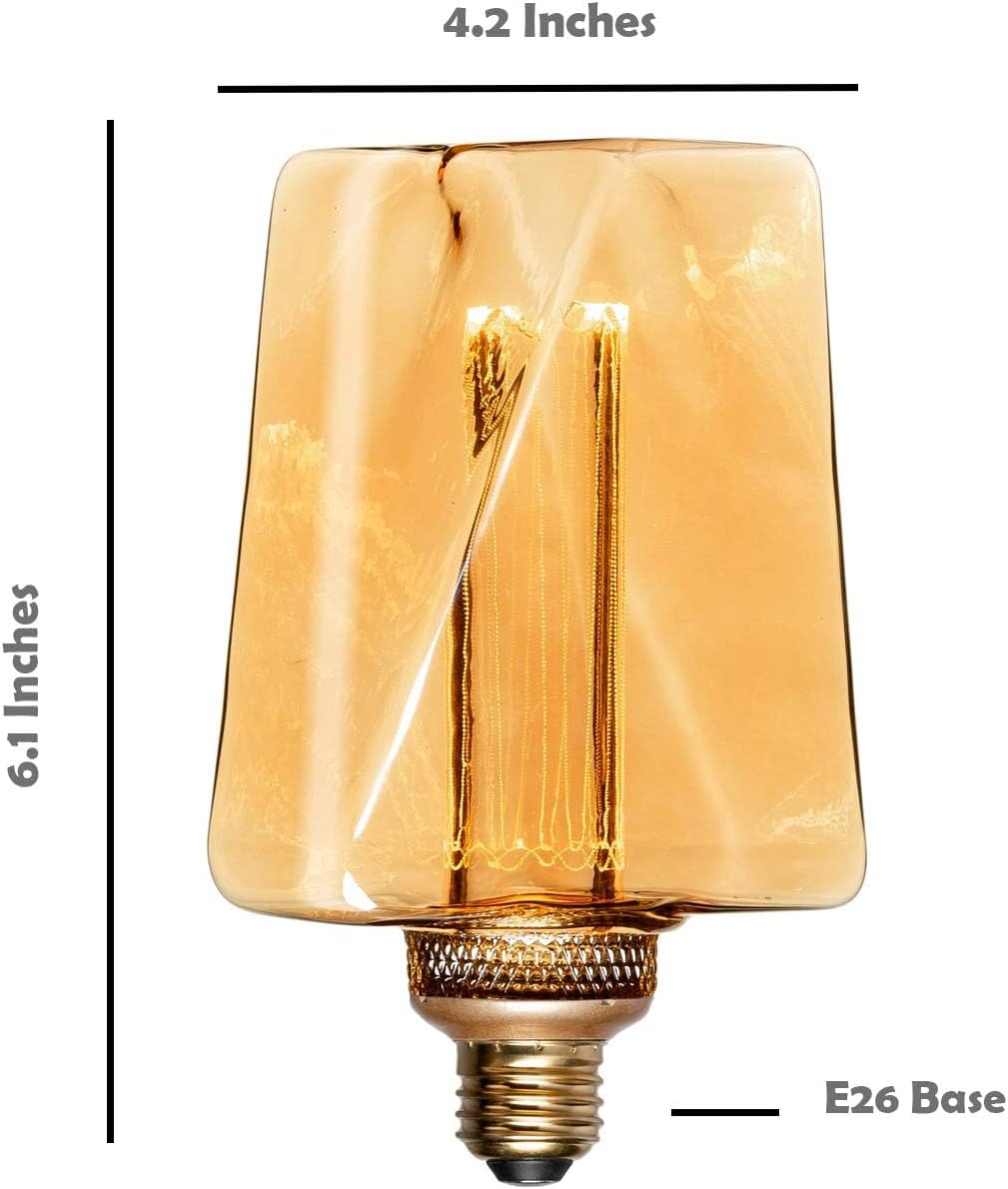 Next Glow Decorative Light Bulb ICE Style Shaped E26 Edison Bulb Medium Base, Dimmable, 4W Amber 2000K Soft Warm Vintage Edison Light Bulb, with Acrylic Inner Pillar Unique Light Bulbs for Home