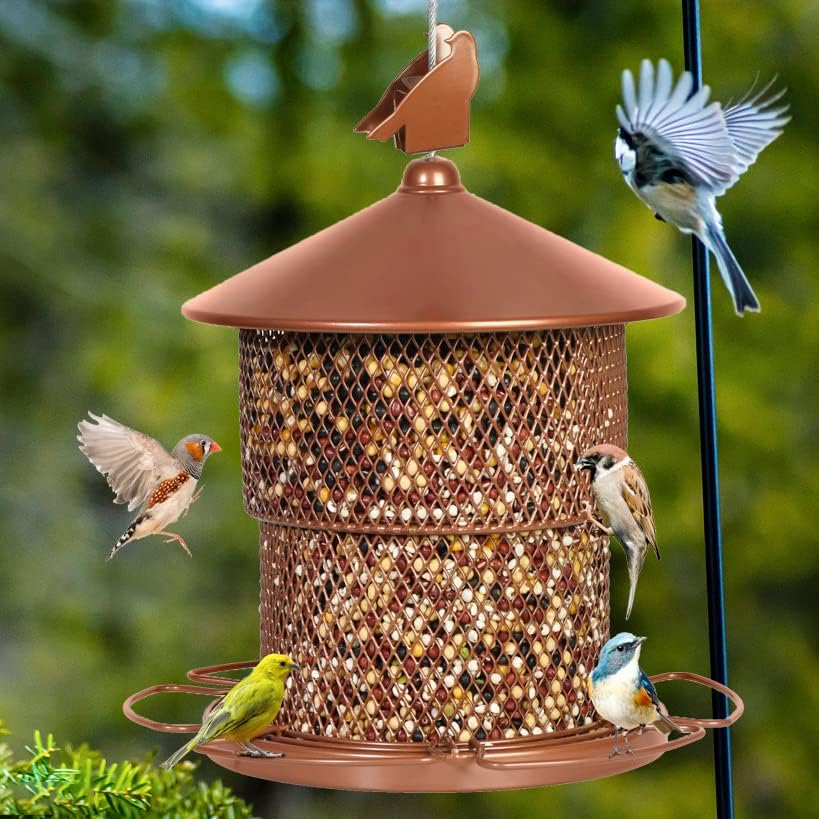 Mosloly - Wild Bird Feeder Metal Outside - 3.15KG(7lb) Seed Capacity - 6 Perches, Garden Decoration, Attract Wild Birds