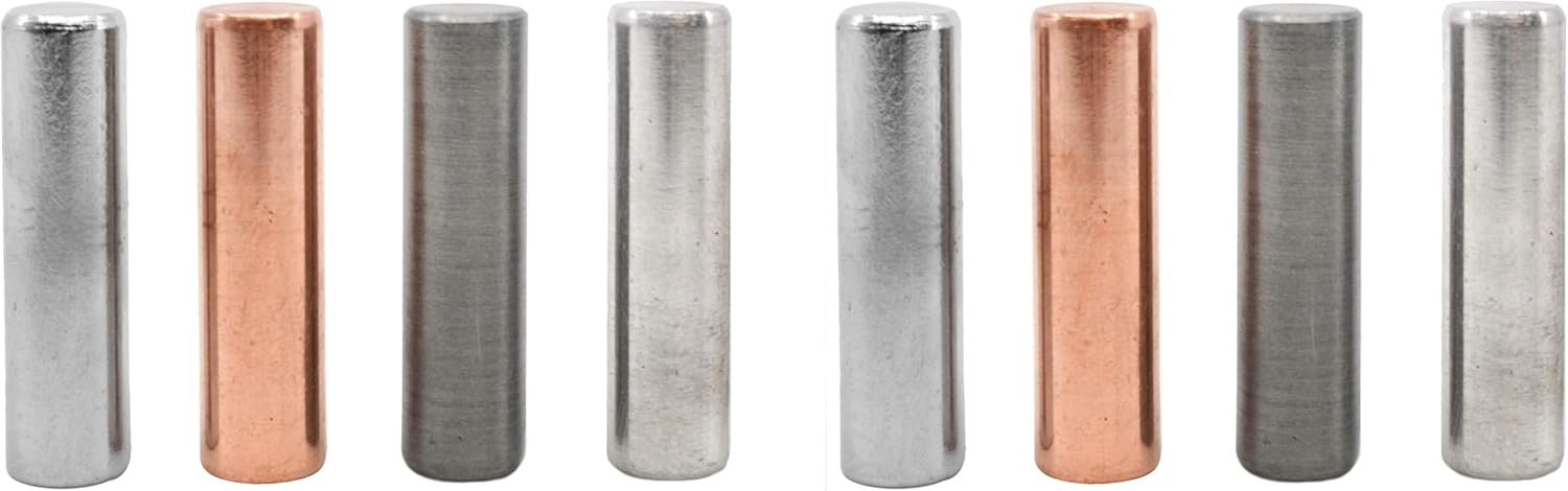 EISCO 4pc Metal Cylinder Set - Aluminum, Zinc, Copper & Steel - 1.5" x 0.4" - for Density Investigation, Specific Gravity & Specific Heat Experiments