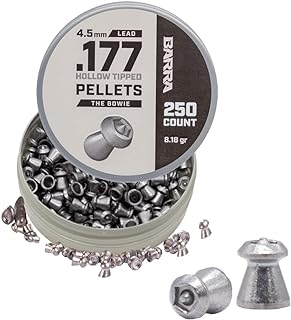 Barra Airguns Bowie Hollow Tipped Pellets for Pellet Gun, 0.177 Caliber 4.5mm Pellet, Hunting Grade, Powerful Penetration for Small Game Hunting, Increased Accuracy, 250 Count