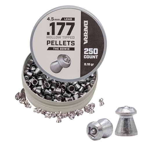 Barra Airguns Bowie Hollow Tipped Pellets for Pellet Gun, 0.177 Caliber 4.5mm Pellet, Hunting Grade, Powerful Penetration for Small Game Hunting, Increased Accuracy, 250 Count