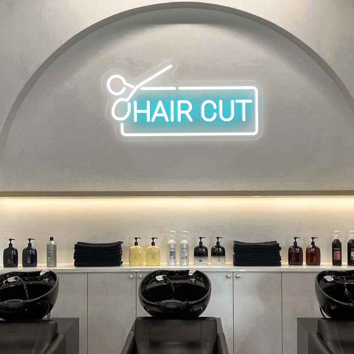 Hair Cut Neon Sign Customizable Colors, Neon Lights Sign for Barber Shop,Hair Salon, Hair Business Sign,21 * 10.6 IN