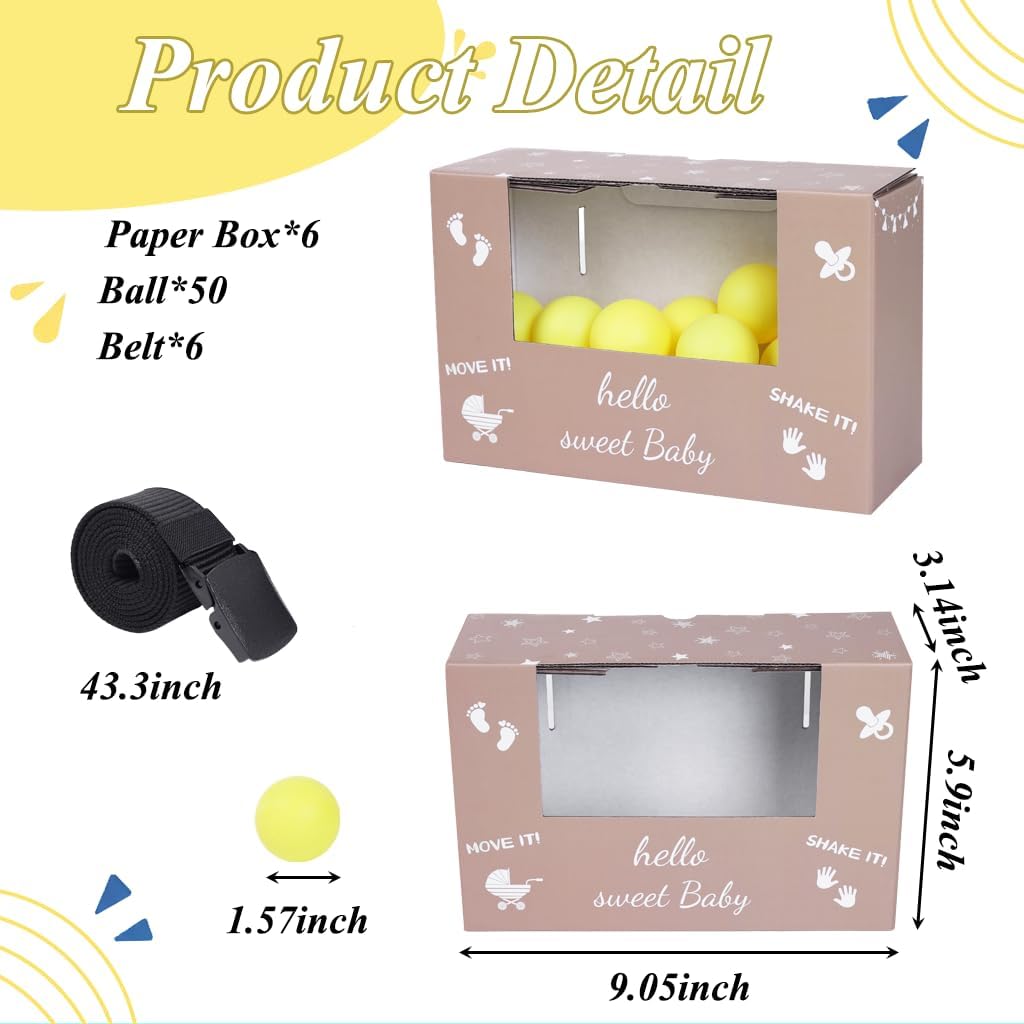 6 PC Swing Ball Game Set for Party Gatherings, Novelty Twerk Game Include Cardboard Boxes & 50 Yellow Balls, Twerk Pong Activities for Adult Indoors Outdoors Party Brown